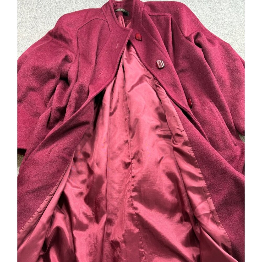 Women's Long Wool-Blend Coat - Raspberry Pink - Picture 7 of 16
